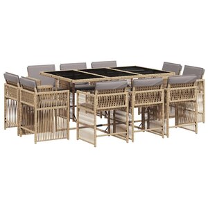 vidaXL Ensemble à manger de jardin et coussins 11 Pièces mélange beige