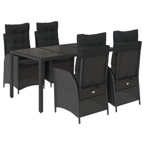 vidaXL Ensemble à manger de jardin coussins 5Pièces Noir Résine tressée