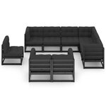 Salon de jardin meuble d'extérieur ensemble de mobilier 9 pièces avec coussins noir bois de pin massif 02_0018063