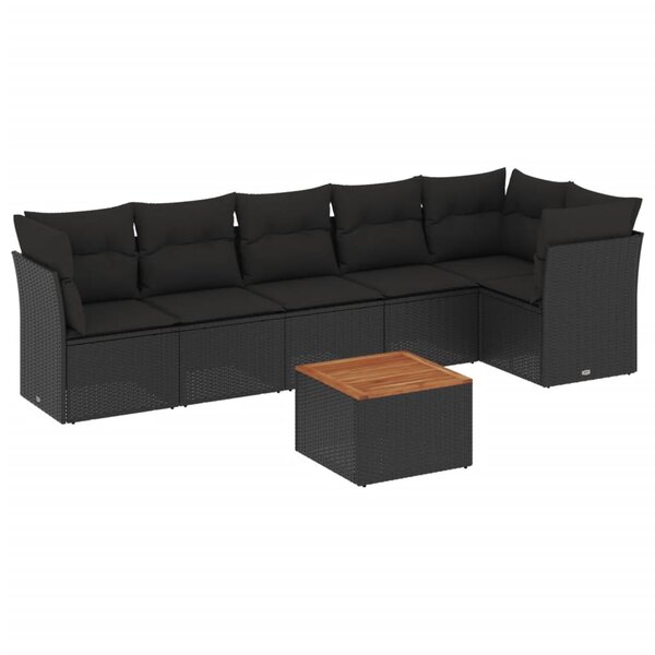 vidaXL Salon de jardin 7 Pièces avec coussins noir résine tressée