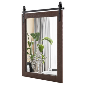 Miroir mural rectangulaire 76 x 56 cm miroir de courtoisie style rustique avec cadre en bois massif noir en noyer 20_0012869