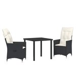 vidaXL Ensemble de salle à manger pour jardin 3 Pièces Noir Poly rotin