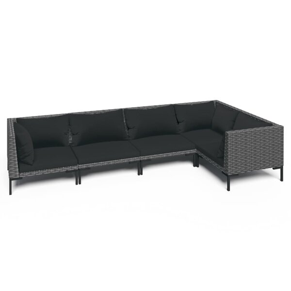 vidaXL Salon de jardin 5 Pièces avec coussins Résine tressée Gris foncé
