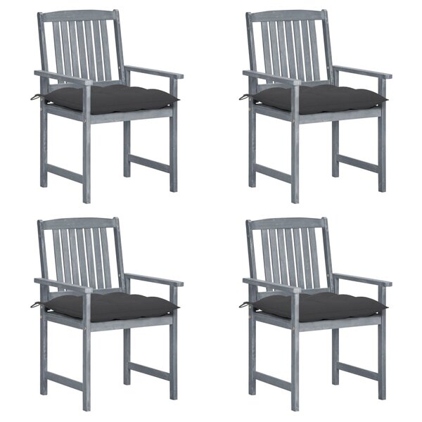 vidaXL Chaises de jardin avec coussins 4 Pièces Gris Bois d'acacia massif