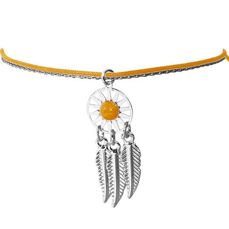 Bracelet orange pour femme fantaisie thème indien argentée
