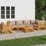 vidaXL Salon de jardin 7 Pièces avec coussins taupe bois massif