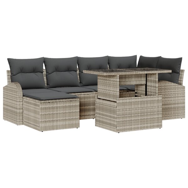 vidaXL Ensemble de canapé de jardin 7 pièces avec coussins en rotin synthétique gris clair