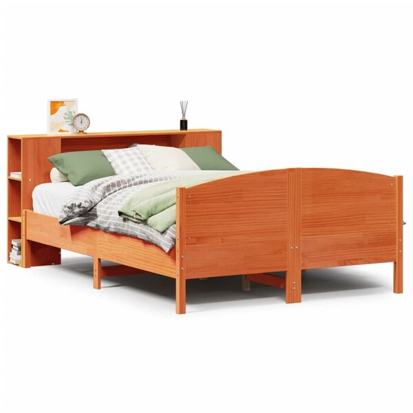 vidaXL Lit bibliothèque sans matelas cire marron 135x190 cm pin massif