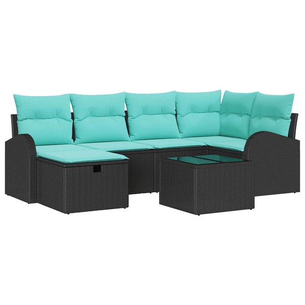vidaXL Ensemble de canapé de jardin avec coussin 7 Pièces Noir Poly rotin