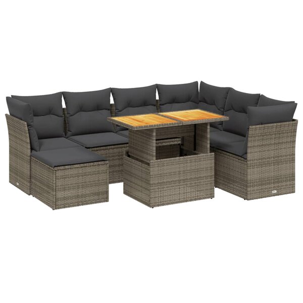 vidaXL Salon de jardin 8 Pièces avec coussins gris résine tressée