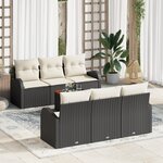 vidaXL Ensemble de Canapés de Jardin 7 Pièces avec Coussins Noir Rattan Poly Acacia