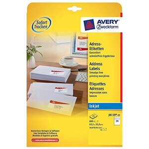 Etiquettes adresse pour enveloppes c5/c6 99,1 x 42,3 mm 25 feuilles (300 etiq) avery zweckform