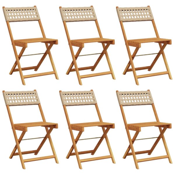 vidaXL Chaises de jardin pliantes lot de 6 beige rotin et bois massif