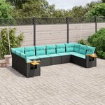 vidaXL Salon de jardin 10 Pièces avec coussins noir résine tressée