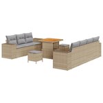 Ensemble de canapé de jardin 10 pièces avec coussins beige poly rotin acacia