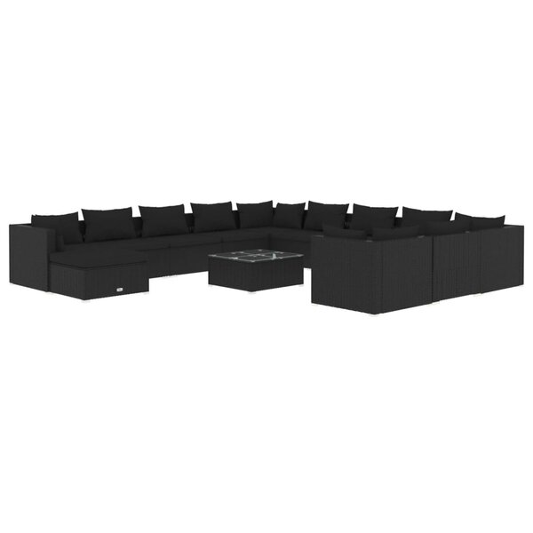 vidaXL Salon de jardin 13 Pièces avec coussins Résine tressée Noir