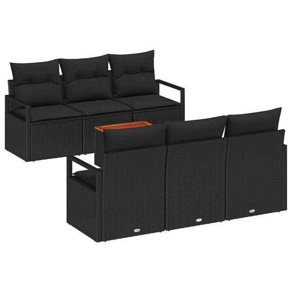 vidaXL Ensemble de canapé de jardin avec coussin 7 Pièces Noir polyrotin