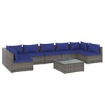 vidaXL Salon de jardin 8 Pièces avec coussins Résine tressée Gris