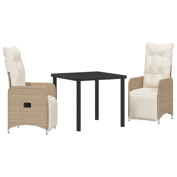 vidaXL Set de jardin 3 pièces avec coussins beiges en poly rattan