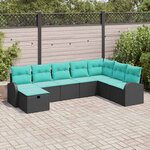 vidaXL Ensemble de canapé de jardin avec coussin 8 Pièces Noir Poly rotin