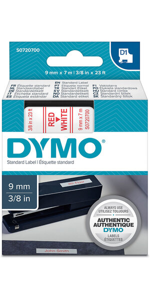 DYMO LabelManager cassette ruban D1 12mm x 7m Rouge/Blanc (compatible avec les LabelManager et les LabelWriter Duo)