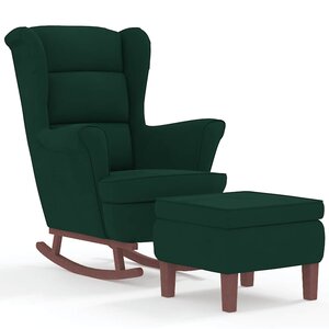 vidaXL Fauteuil à bascule à oreilles en velours vert foncé bois massif