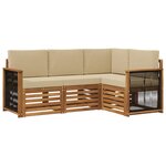 vidaXL Ensembles de canapés avec coussin 4 Pièces Bois d'Acacia Massif