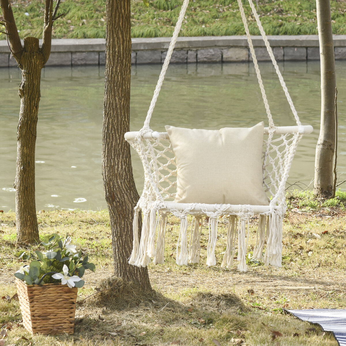 Chaise suspendue chaise hamac de voyage portable assise dossier rembourrés  macramé coton polyester beige - Transat, fauteuil et hamac - Mobilier de  jardin - Jardin et Plein air