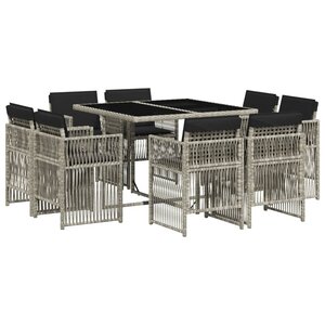 vidaXL Ensemble à manger de jardin et coussins 9 Pièces gris clair rotin