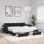 vidaXL Lit de jour avec gigogne et tiroirs noir 90x190 cm velours