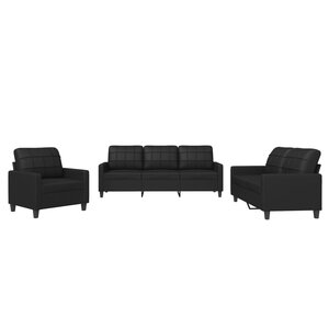 vidaXL Ensemble de canapés 3 Pièces avec coussins Noir Similicuir