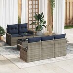 vidaXL Ensemble de canapé de jardin avec coussin 6 Pièces Gris et marine