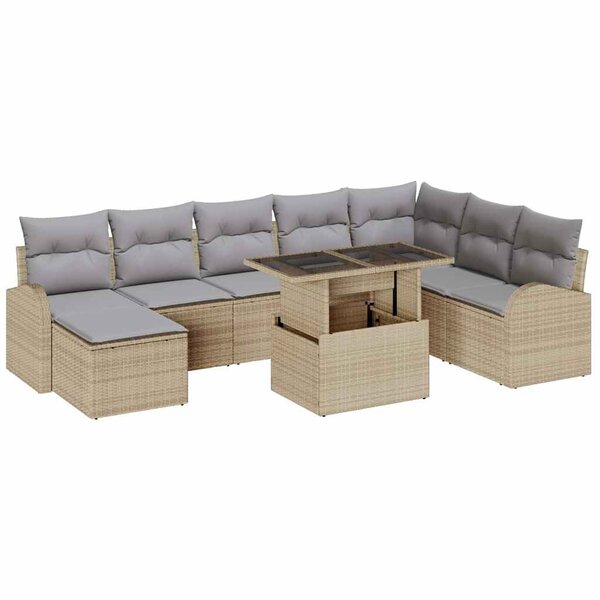 vidaXL Ensemble de canapé de jardin 9 pc Beige Poly rotin