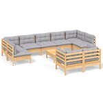 Salon de jardin meuble d'extérieur ensemble de mobilier 10 pièces avec coussins gris bois de pin massif 02_0015025