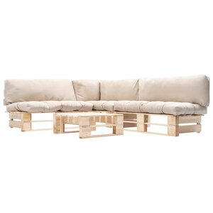 vidaXL Salon de jardin palette 4 Pièces avec coussins sable bois