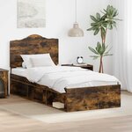 vidaXL Cadre de lit avec tête de lit Chêne fumé 90 x 190 cm Pin massif