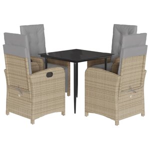 vidaXL Ensemble à manger de jardin avec coussins 5Pièces Beige poly rotin
