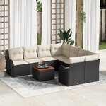 vidaXL Ensemble de Sofa de Jardin 9 Pièces avec Coussins Noir Rotin Poly Acacia