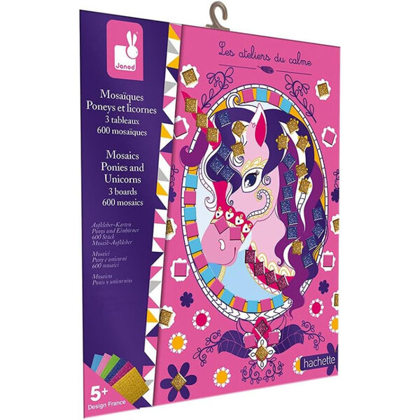 Jeu créatif - Tableaux mosaïques - Poney et licorne - 3 modèles + mosaïques en mousse - Janod