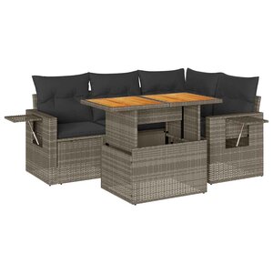 vidaXL Salon de jardin 5 Pièces avec coussins gris résine tressée