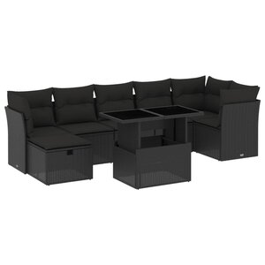 vidaXL Salon de jardin 8 Pièces avec coussins noir résine tressée