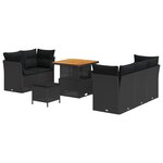 Set de Canapé de Jardin vidaXL 8 Pièces avec Coussins Noir Poly Rattan Acacia