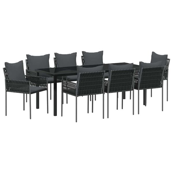 vidaXL Ensemble de salle à manger pour jardin 9 Pièces Noir Poly rotin
