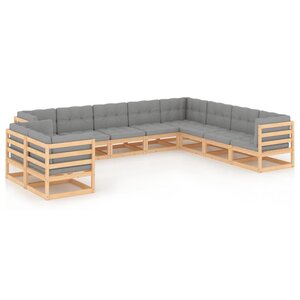 vidaXL Salon de jardin 10 Pièces avec coussins Bois de pin massif