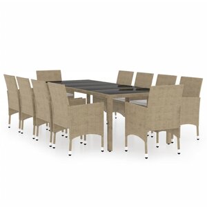 vidaXL Ensemble à manger de jardin 11Pièces Résine tressée Beige