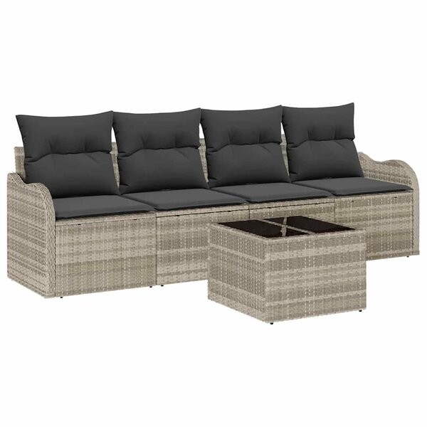 vidaXL Canapé de jardin 5 pièces avec coussins gris clair en poly rotin