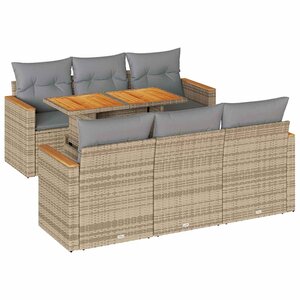vidaXL Salon de jardin avec coussins 7 Pièces beige résine tressée acacia