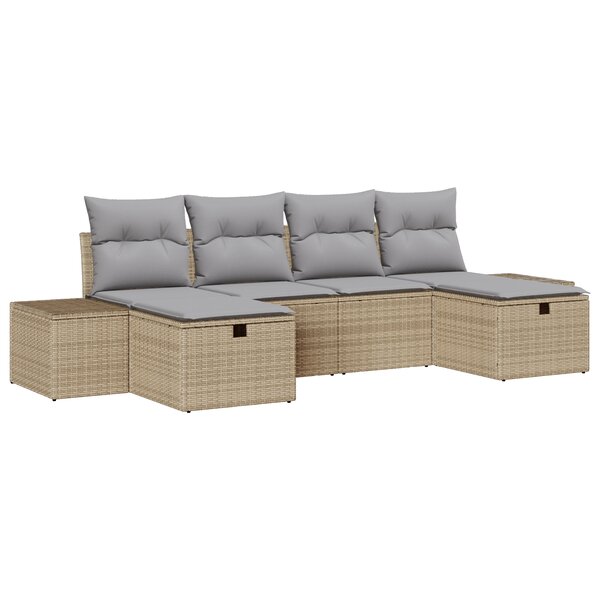 vidaXL Canapé de jardin 6 pièces avec coussins en poly rattan beige