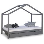Lit enfant avec matelas 90x200 Lit cabane Lit enfant Lit en bois Gris Tiroir de lit bébé