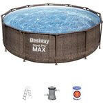 BESTWAY Piscine hors-sol Tubulaire Steel Pro Max - 366 x 100 cm - Imitation Rotin - Épurateur a Cartouche de 2006 L/H Échelle